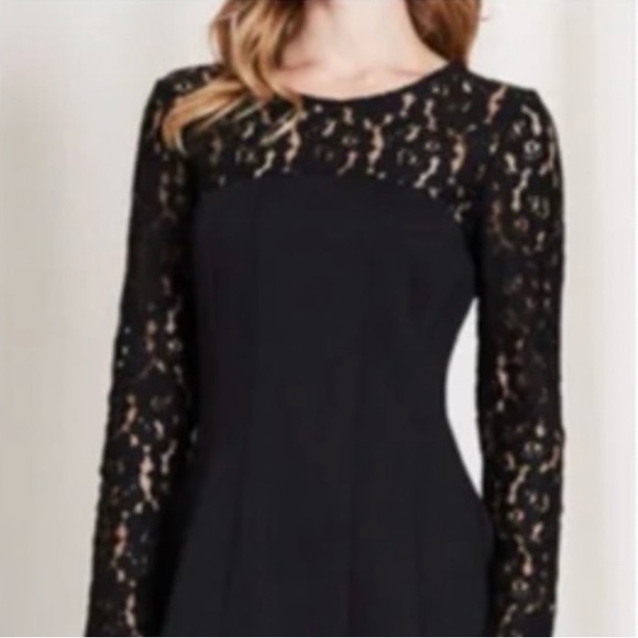 Boden Floral Lace Upper A-Line Pleated Longsleeve Black Dress - Size 6 R - Picture 11 of 11